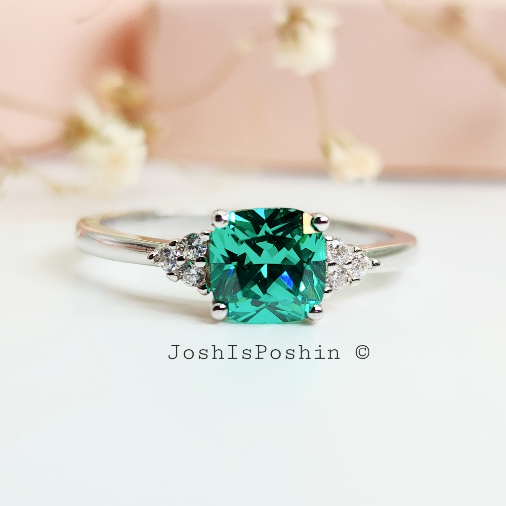 Mint Green Sapphire Diamond Cocktail Ring In Sterling Silver